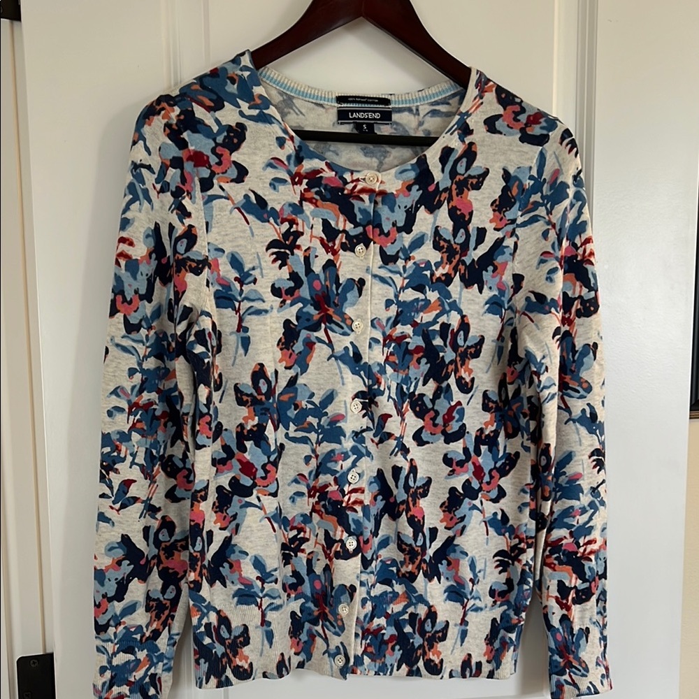 Lands' End Blue Long Sleeve Cardigan